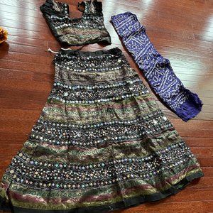 Emerald green and navy lengha